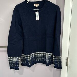 NWT Brooks Brothers wool sweater size xl navy with houndstooth border